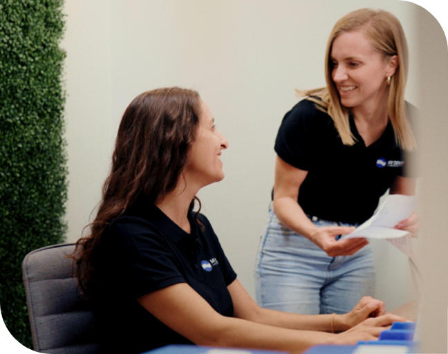 Two women having an engaging conversation